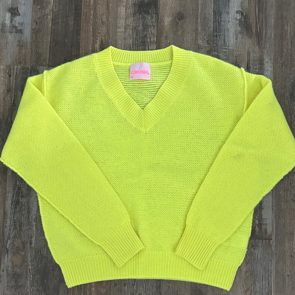 Crush Neon Yellow Cashmere V-Neck Sweater